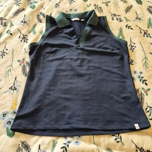 Lady Hagen Sleeveless Golf Polo Navy Blue Green Geometric Trim Small Golfcore
